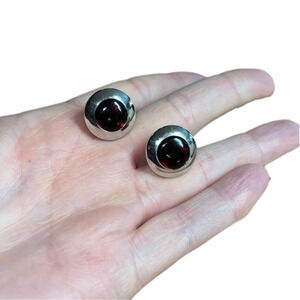 Swank Silver-tone Ruby Red Cuff Links